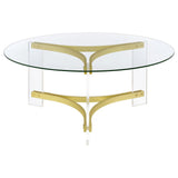 Janessa Round Glass Top Coffee Table With Acrylic Legs Clear and Matte Brass - 710068 - Luna Furniture