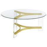 Janessa Round Glass Top Coffee Table With Acrylic Legs Clear and Matte Brass - 710068 - Luna Furniture