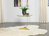 Janessa Round Glass Top End Table With Acrylic Legs Clear and Matte Brass - 710067 - Luna Furniture