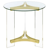 Janessa Round Glass Top End Table With Acrylic Legs Clear and Matte Brass - 710067 - Luna Furniture