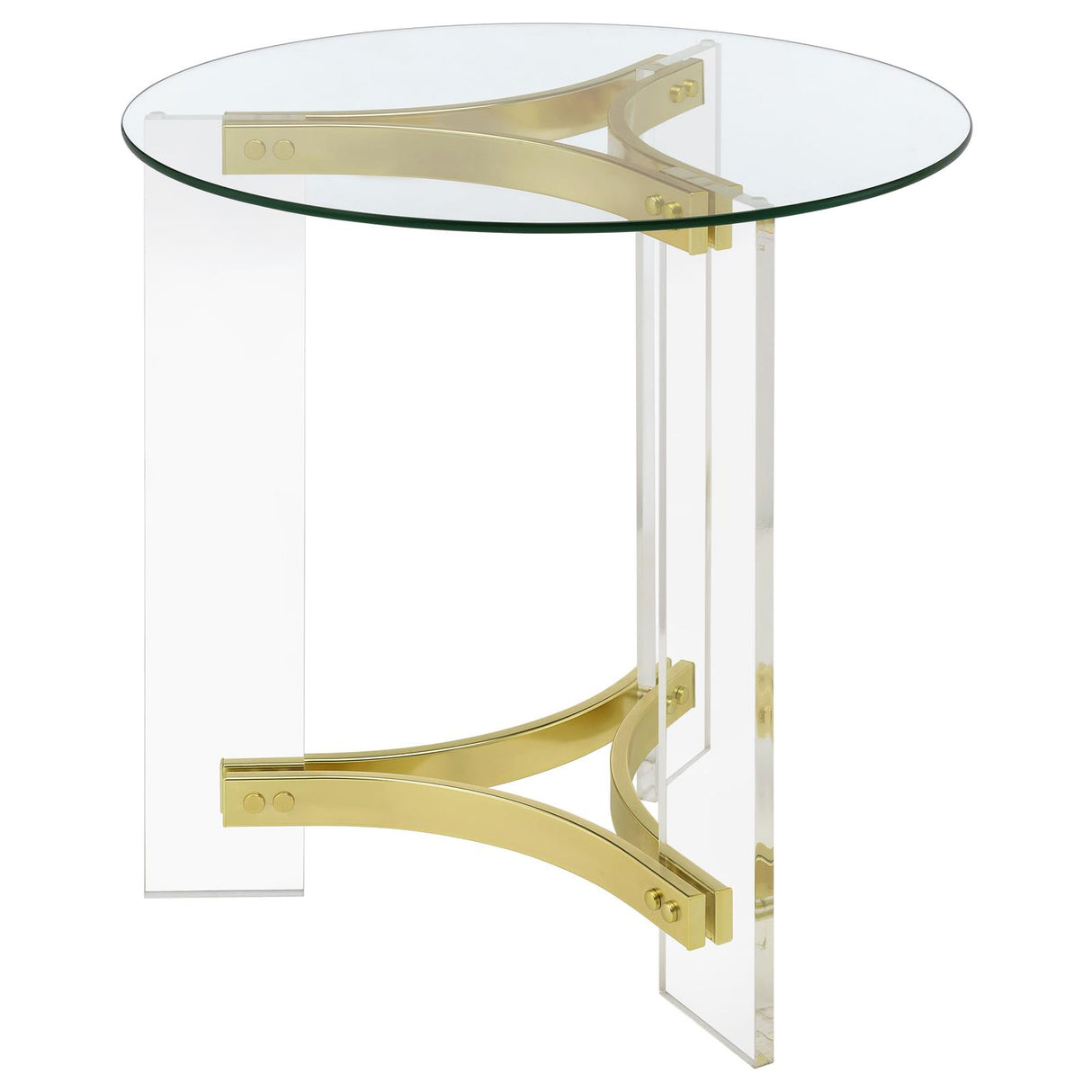 Janessa Round Glass Top End Table With Acrylic Legs Clear and Matte Brass - 710067 - Luna Furniture