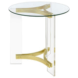 Janessa Round Glass Top End Table With Acrylic Legs Clear and Matte Brass - 710067 - Luna Furniture