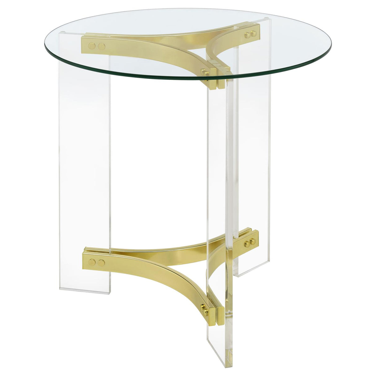 Janessa Round Glass Top End Table With Acrylic Legs Clear and Matte Brass - 710067 - Luna Furniture