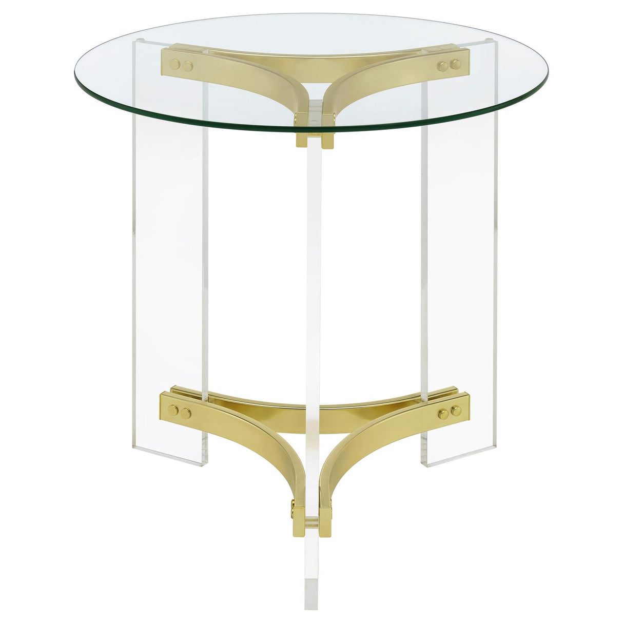 Janessa Round Glass Top End Table With Acrylic Legs Clear and Matte Brass - 710067 - Luna Furniture