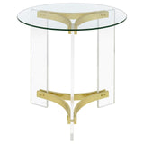 Janessa Round Glass Top End Table With Acrylic Legs Clear and Matte Brass - 710067 - Luna Furniture