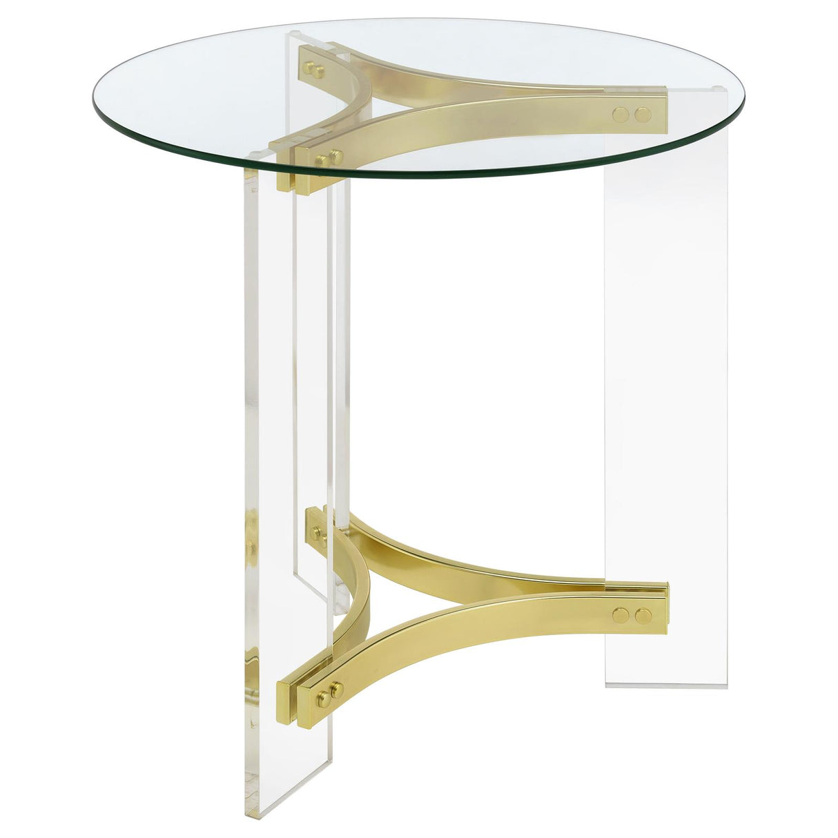 Janessa Round Glass Top End Table With Acrylic Legs Clear and Matte Brass - 710067 - Luna Furniture