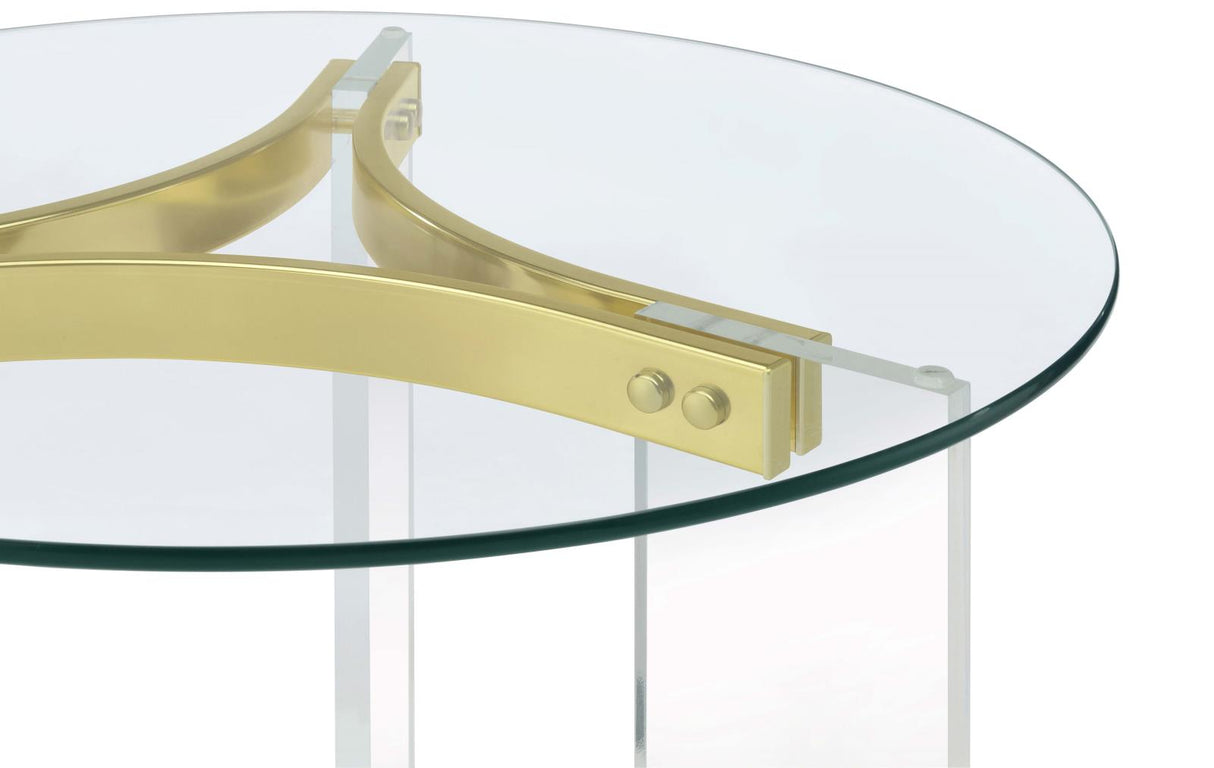 Janessa Round Glass Top End Table With Acrylic Legs Clear and Matte Brass - 710067 - Luna Furniture