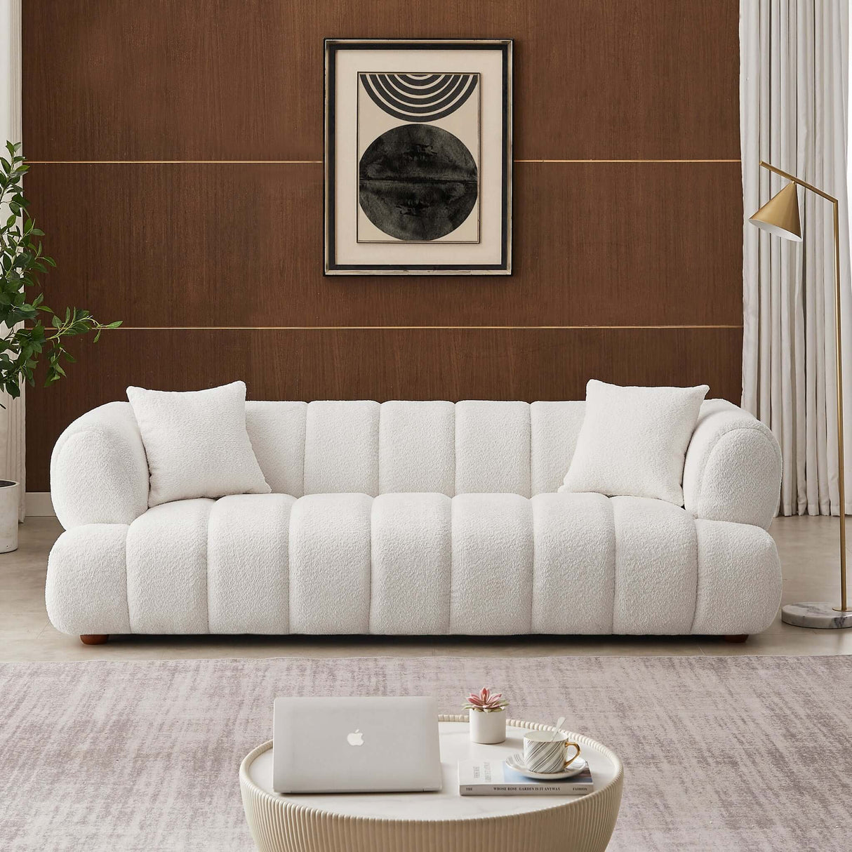 Jasmin Mid-Century Modern 89.7'' Upholstered Sofa Boucle / Cream - AFC01949 - Luna Furniture