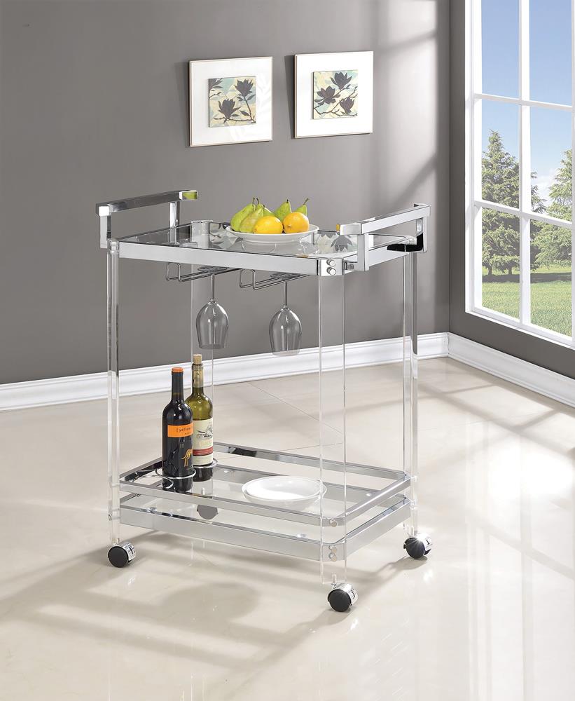 Jefferson Clear 2-Tier Glass Serving Cart from Coaster - Luna Furniture