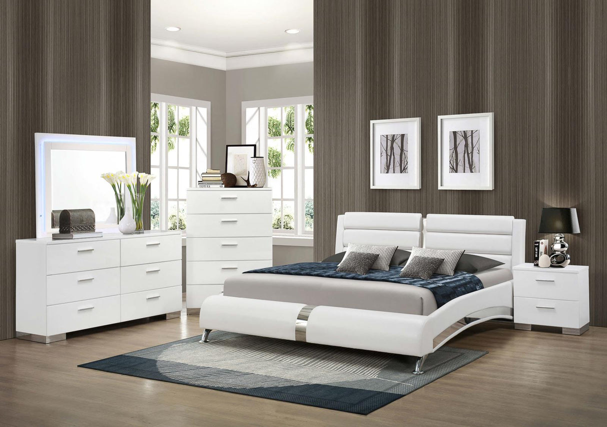 Jeremaine Glossy White 5-Piece Eastern King Bedroom Set with LED Mirror from Coaster - Luna Furniture