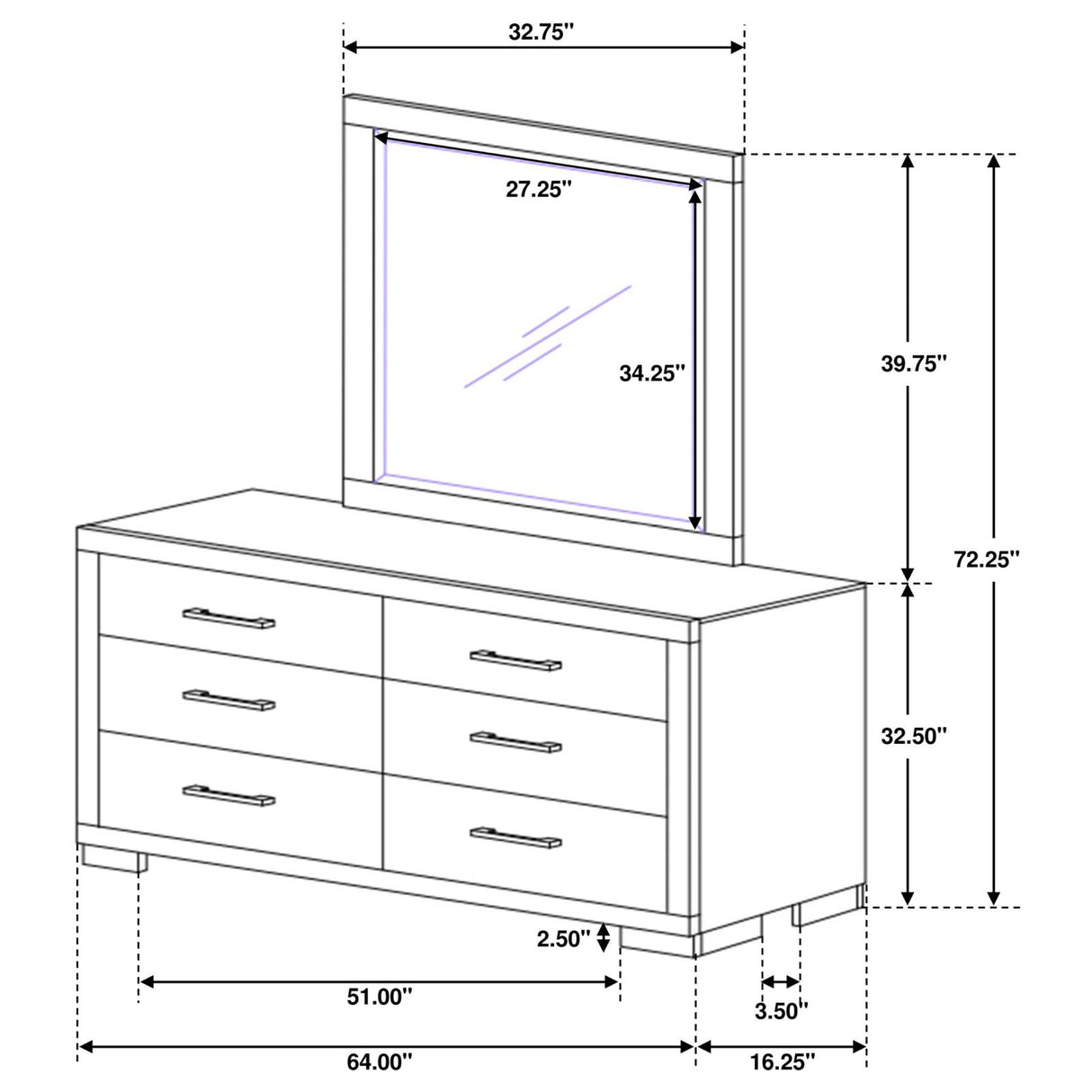 Jessica 6-drawer Dresser with Mirror Cappuccino from Coaster - Luna Furniture