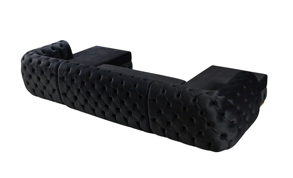 Jessie Black Velvet  Double Chaise Sectional - JESSIE SEC- BLACK - Luna Furniture