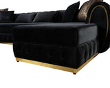 Jessie Black Velvet  Double Chaise Sectional - JESSIE SEC- BLACK - Luna Furniture