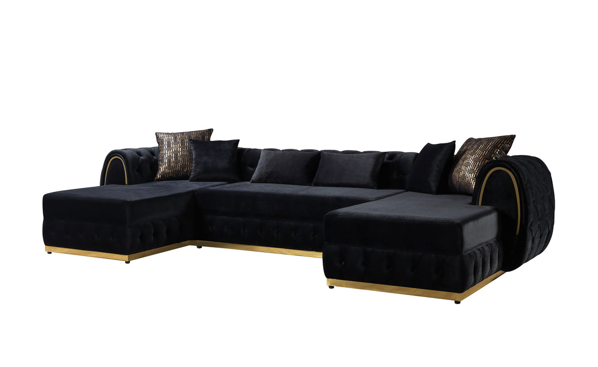 Jessie Black Velvet  Double Chaise Sectional - JESSIE SEC- BLACK - Luna Furniture