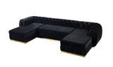 Jessie Black Velvet  Double Chaise Sectional - JESSIE SEC- BLACK - Luna Furniture