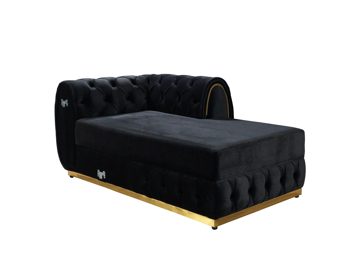 Jessie Black Velvet  Double Chaise Sectional - JESSIE SEC- BLACK - Luna Furniture