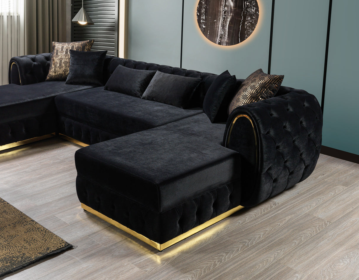 Jessie Black Velvet  Double Chaise Sectional - JESSIE SEC- BLACK - Luna Furniture