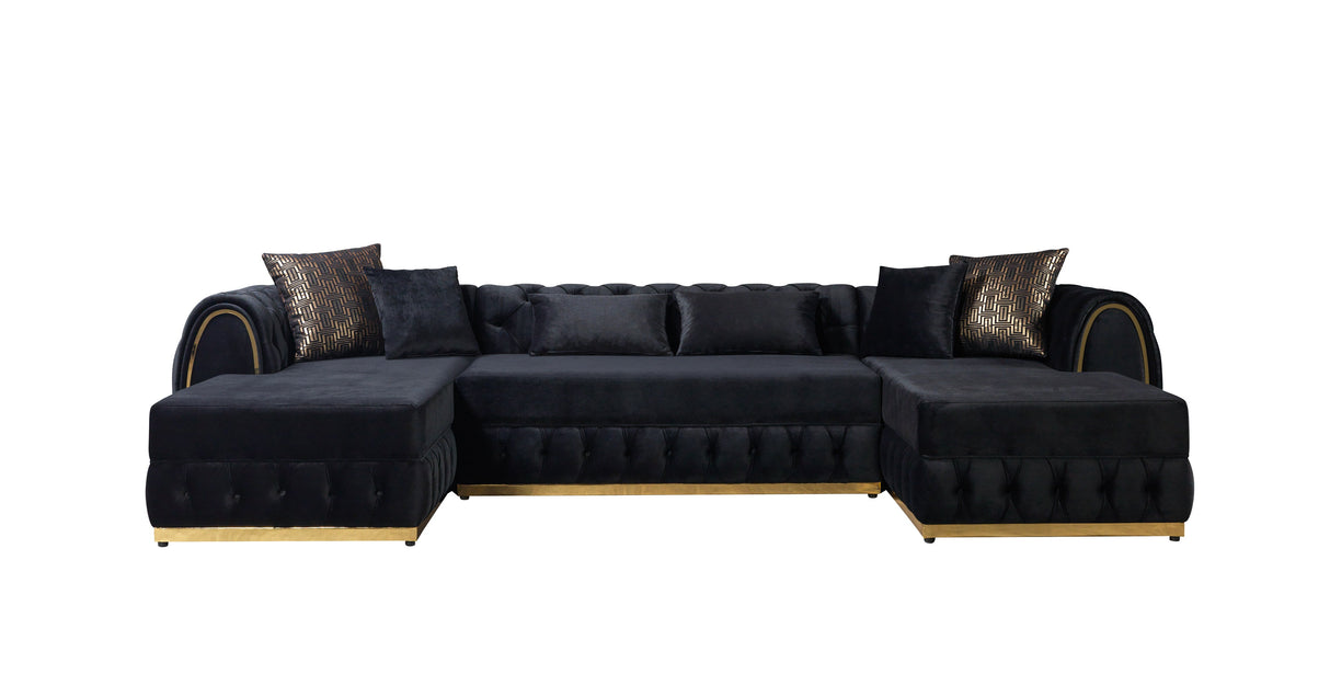 Jessie Black Velvet  Double Chaise Sectional - JESSIE SEC- BLACK - Luna Furniture