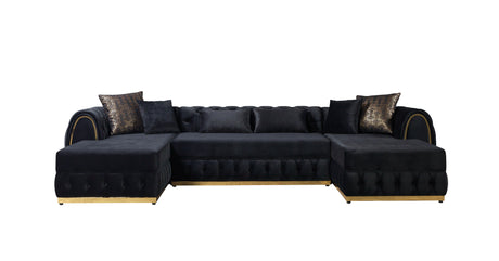 Jessie Black Velvet  Double Chaise Sectional - JESSIE SEC- BLACK - Luna Furniture