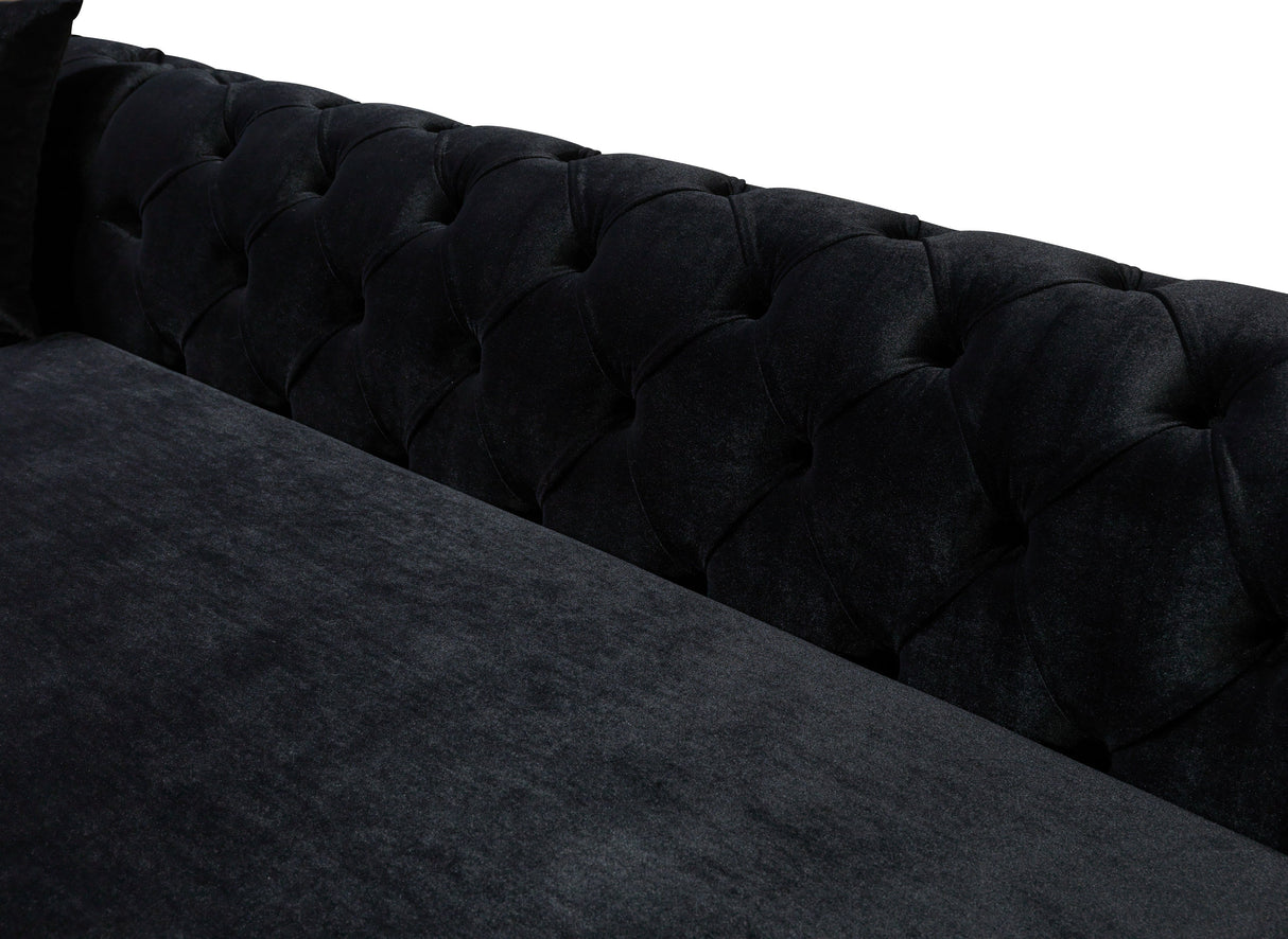 Jessie Black Velvet  Double Chaise Sectional - JESSIE SEC- BLACK - Luna Furniture