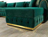 Jessie Green Velvet  Double Chaise Sectional - JESSIE SEC- GREEN - Luna Furniture