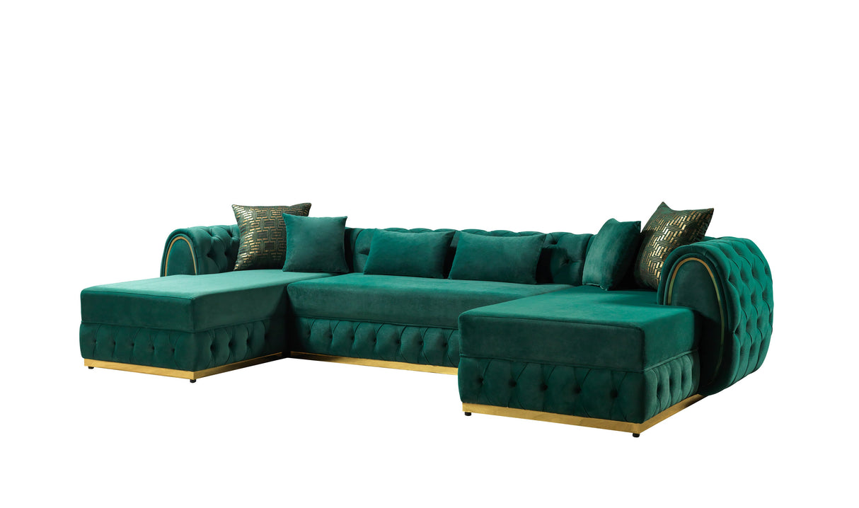 Jessie Green Velvet  Double Chaise Sectional - JESSIE SEC- GREEN - Luna Furniture