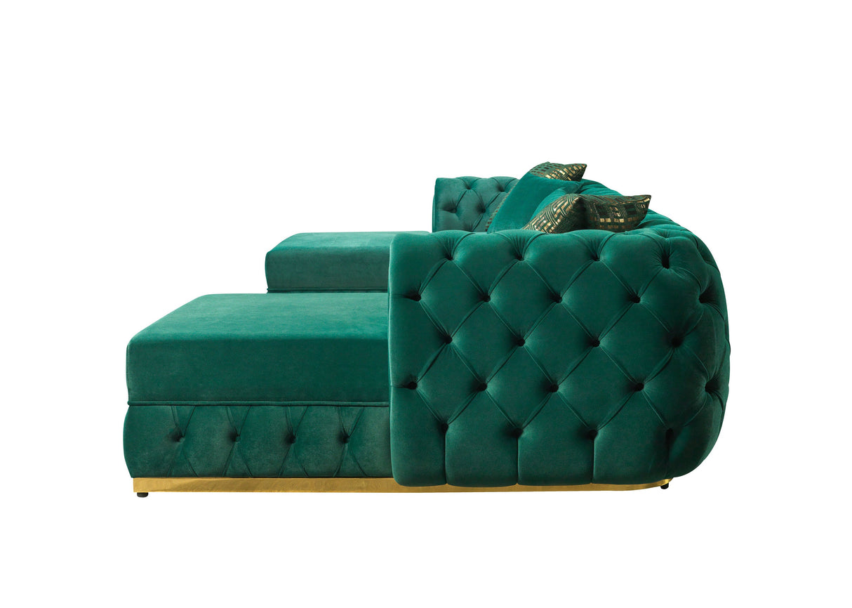 Jessie Green Velvet  Double Chaise Sectional - JESSIE SEC- GREEN - Luna Furniture