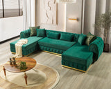 Jessie Green Velvet  Double Chaise Sectional - JESSIE SEC- GREEN - Luna Furniture