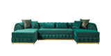 Jessie Green Velvet  Double Chaise Sectional - JESSIE SEC- GREEN - Luna Furniture