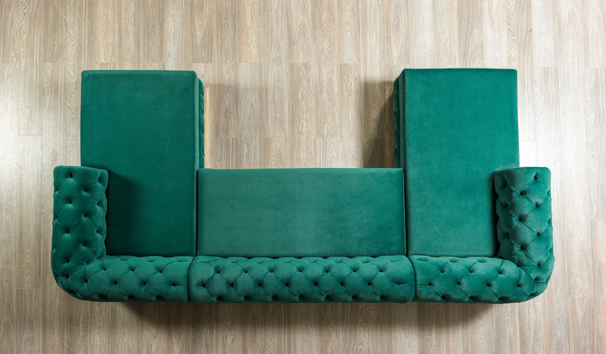 Jessie Green Velvet  Double Chaise Sectional - JESSIE SEC- GREEN - Luna Furniture