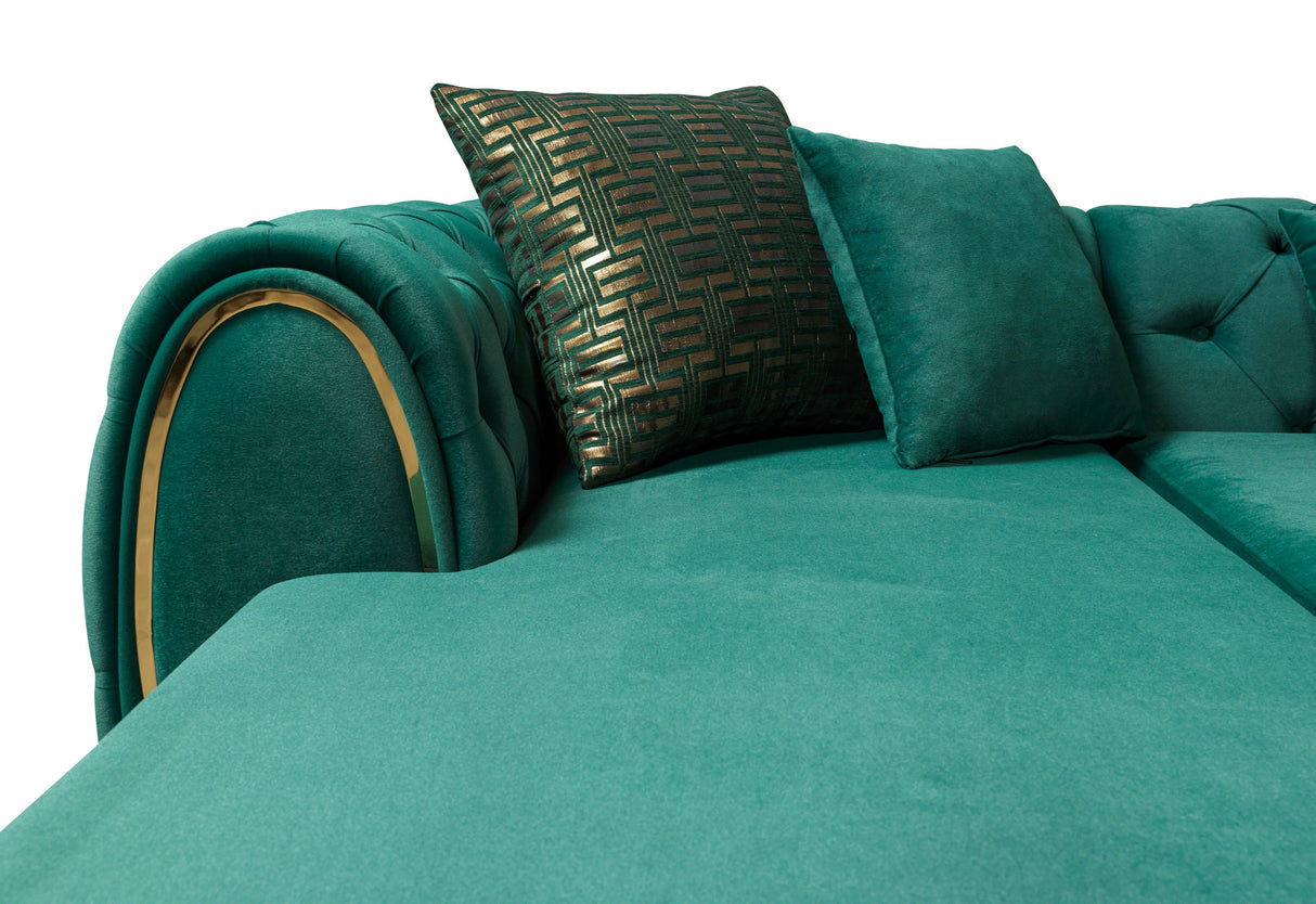 Jessie Green Velvet  Double Chaise Sectional - JESSIE SEC- GREEN - Luna Furniture