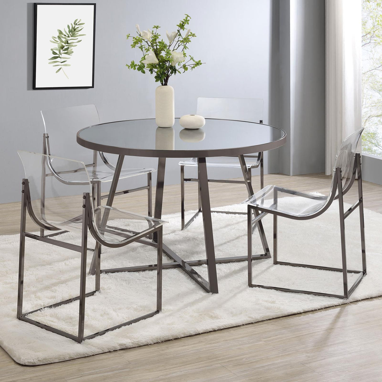 Jillian Round Dining Table with Tempered Mirror Top Black Nickel from Coaster - Luna Furniture