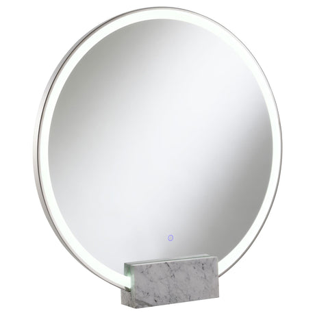 Jocelyn Round Table Top LED Vanity Mirror White Marble Base Chrome Frame - 960960 - Luna Furniture