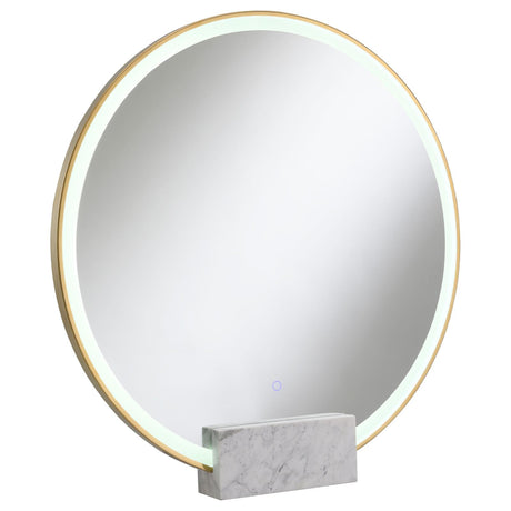 Jocelyn Round Table Top LED Vanity Mirror White Marble Base Gold Frame - 960961 - Luna Furniture