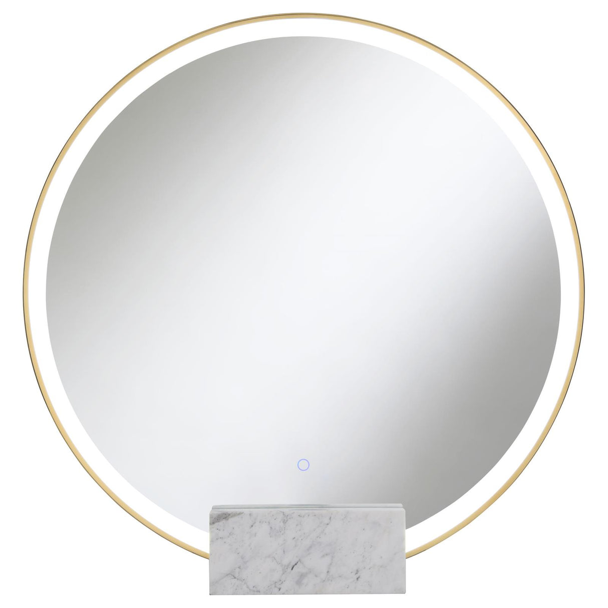 Jocelyn Round Table Top LED Vanity Mirror White Marble Base Gold Frame - 960961 - Luna Furniture