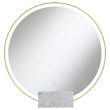 Jocelyn Round Table Top LED Vanity Mirror White Marble Base Gold Frame - 960961 - Luna Furniture