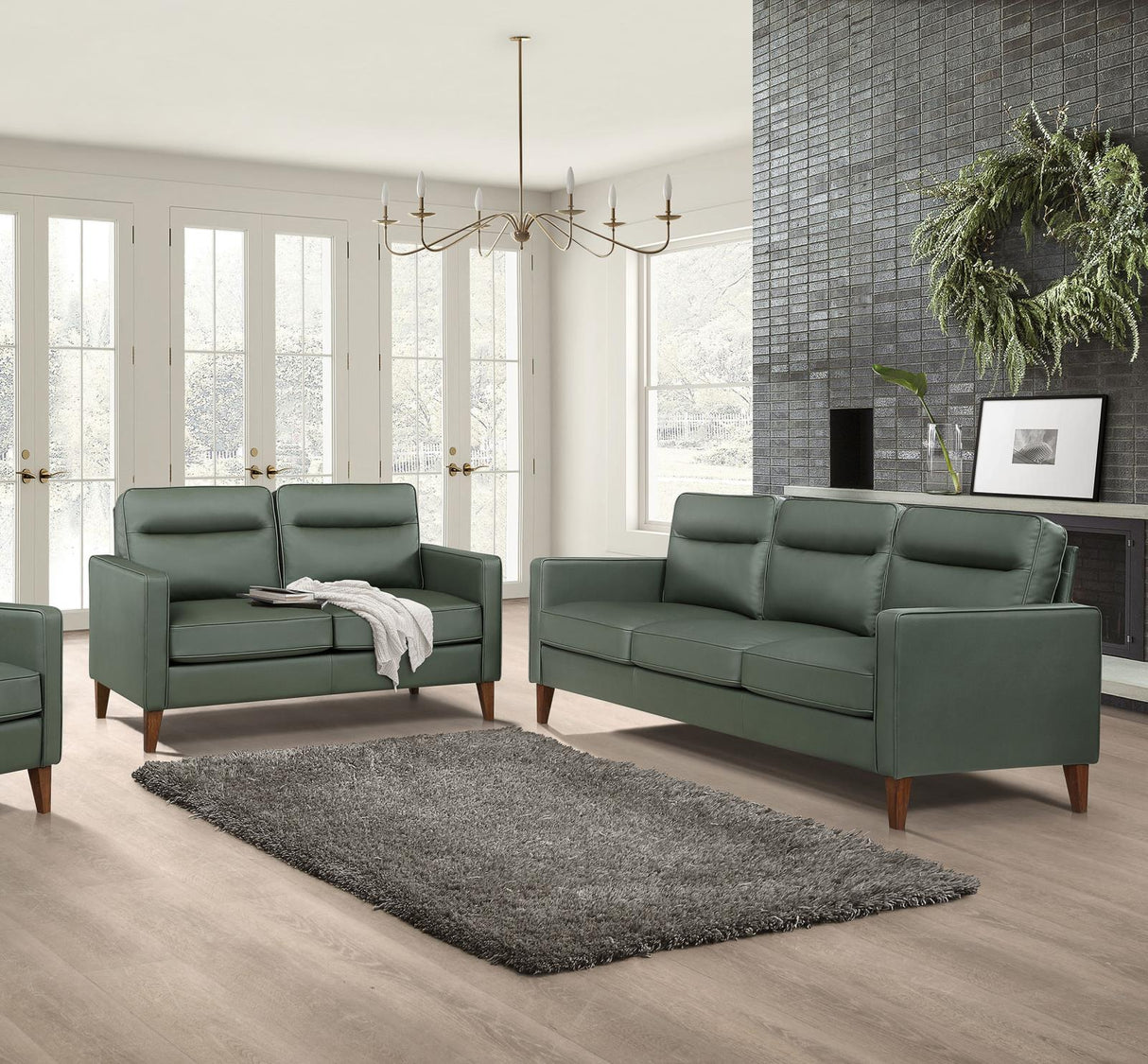 Jonah 2-piece Upholstered Track Arm Sofa Set Green from Coaster - Luna Furniture