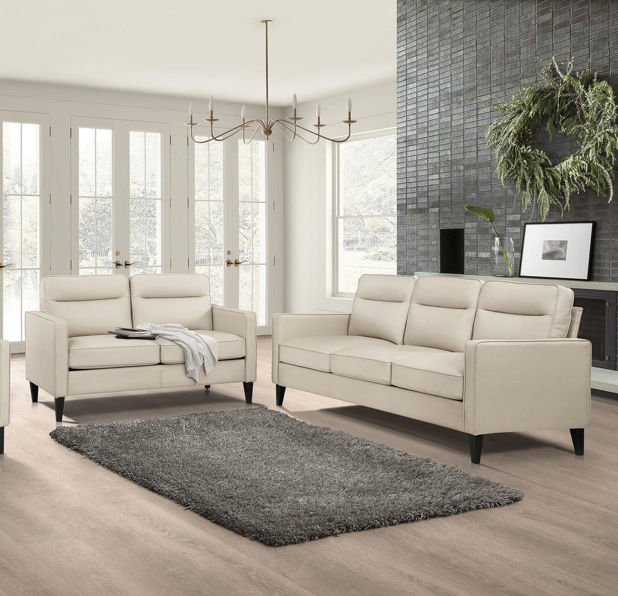 Jonah 2-piece Upholstered Track Arm Sofa Set Ivory from Coaster - Luna Furniture