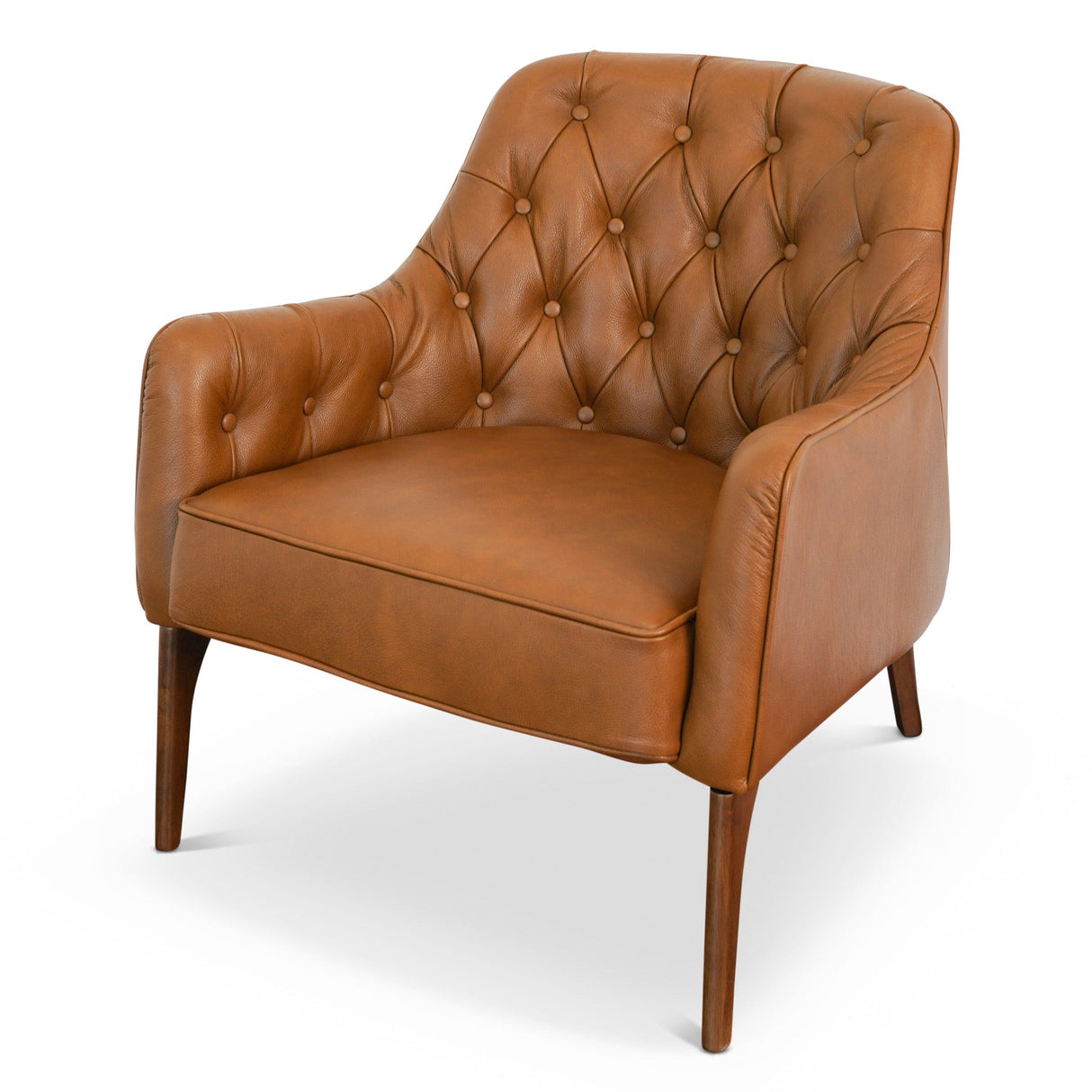 Joshua Mid-Century Modern Tufted Tan Leather Lounge Chair - AFC00406 - Luna Furniture