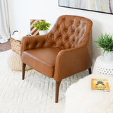 Joshua Mid-Century Modern Tufted Tan Leather Lounge Chair - AFC00406 - Luna Furniture