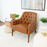 Joshua Mid-Century Modern Tufted Tan Leather Lounge Chair - AFC00406 - Luna Furniture