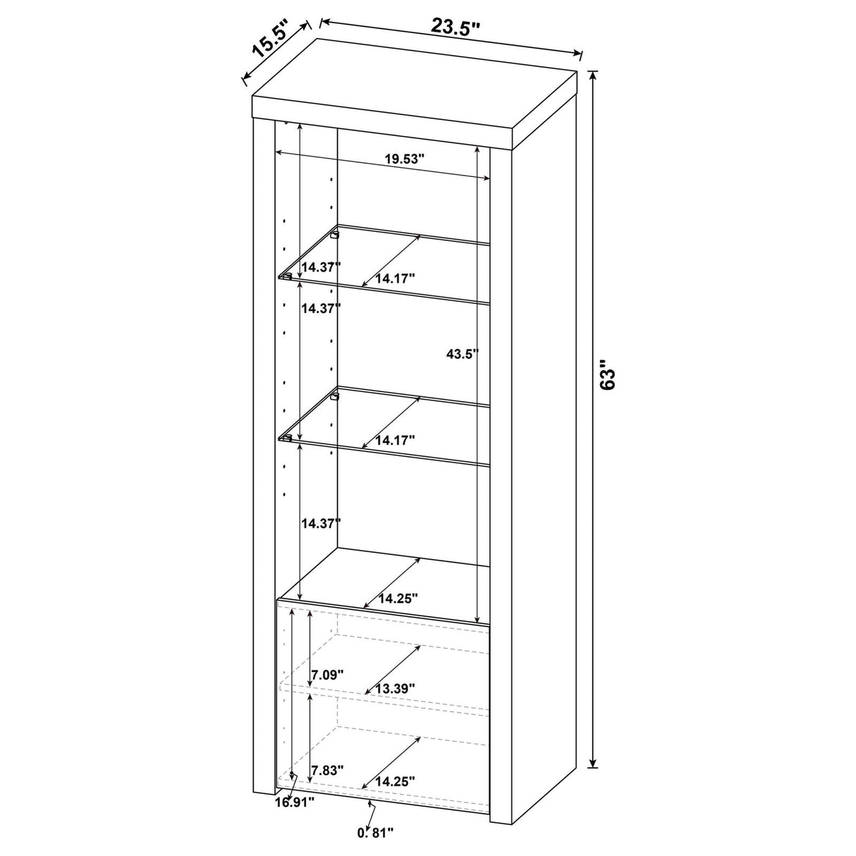 Jude 3-shelf Media Tower With Storage Cabinet White High Gloss from Coaster - Luna Furniture