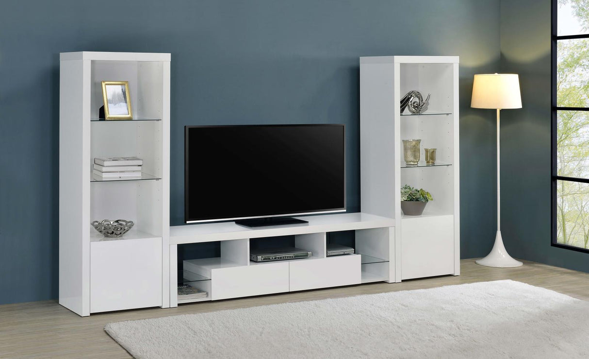 Jude 3-shelf Media Tower With Storage Cabinet White High Gloss from Coaster - Luna Furniture