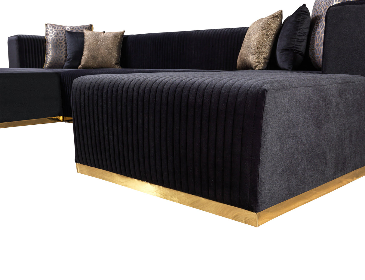 Juliana Black Velvet 4-Piece Sectional - JULIANABLACK-SEC4 - Luna Furniture