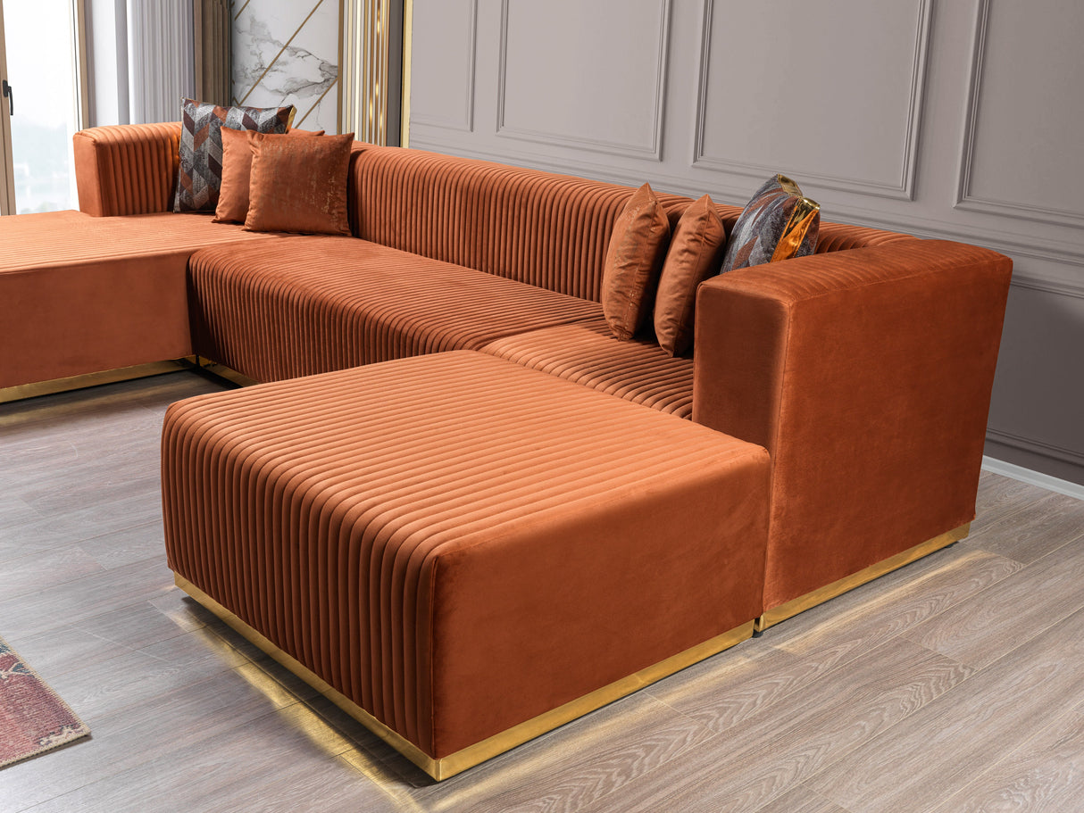 Juliana Orange Velvet 4-Piece Sectional - JULIANAORANGE-SEC4 - Luna Furniture