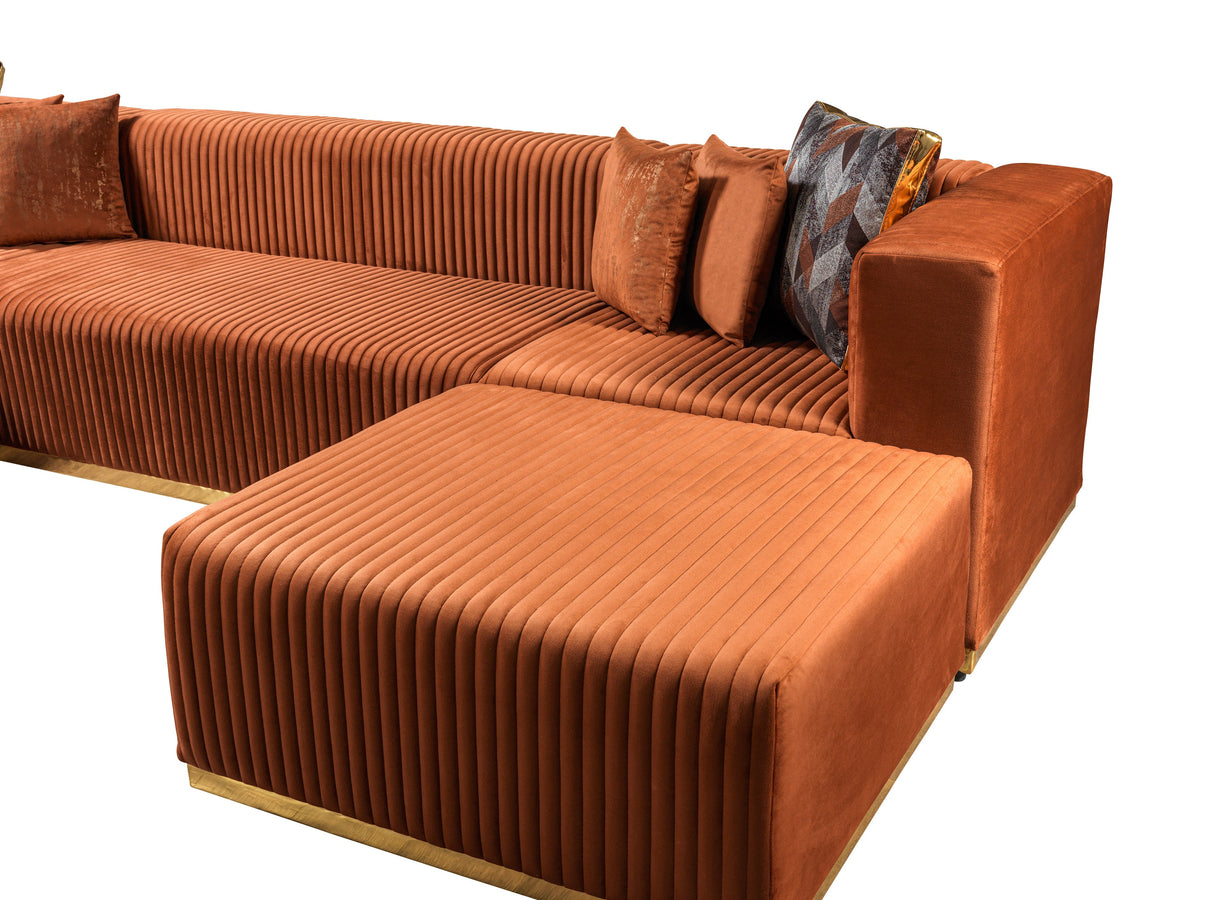 Juliana Orange Velvet 4-Piece Sectional - JULIANAORANGE-SEC4 - Luna Furniture