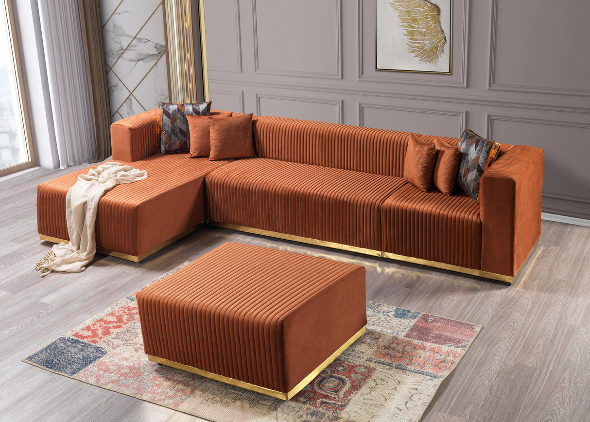 Juliana Orange Velvet 4-Piece Sectional - JULIANAORANGE-SEC4 - Luna Furniture