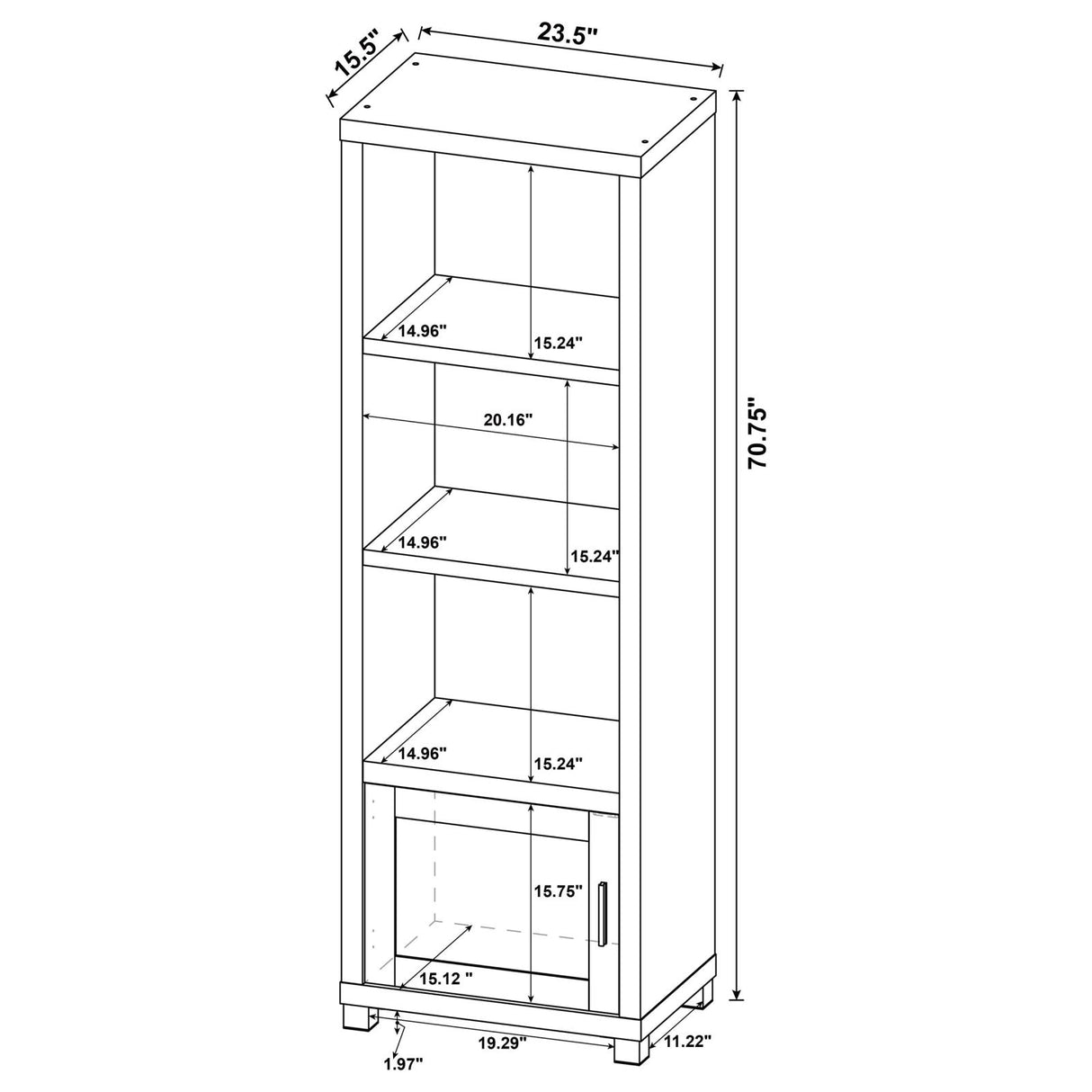 Jupiter 3-shelf Media Tower Bookcase with Storage Cabinet Black from Coaster - Luna Furniture