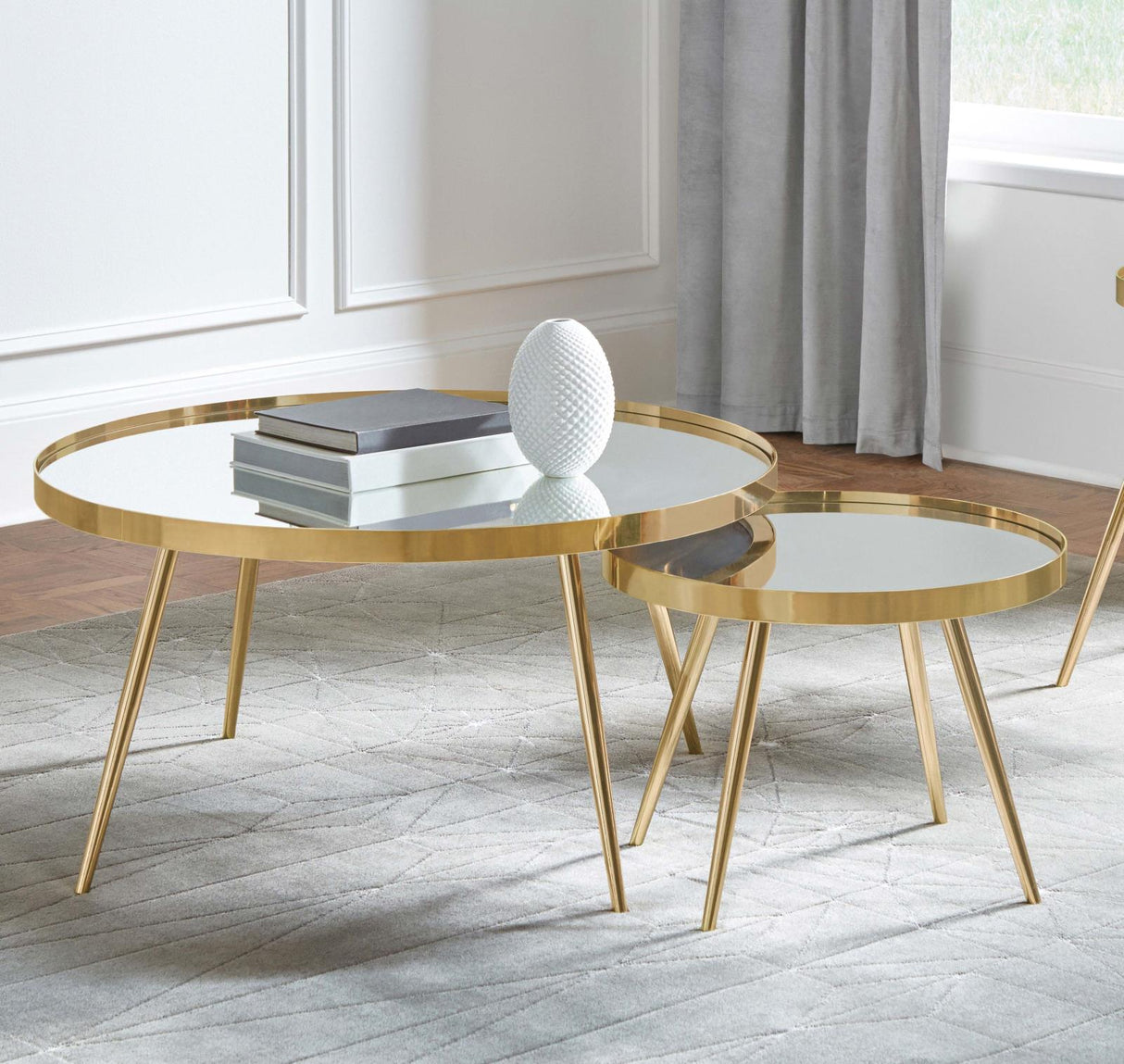 Kaelyn Mirror/Gold 2-Piece Mirror Top Nesting Coffee Table from Coaster - Luna Furniture