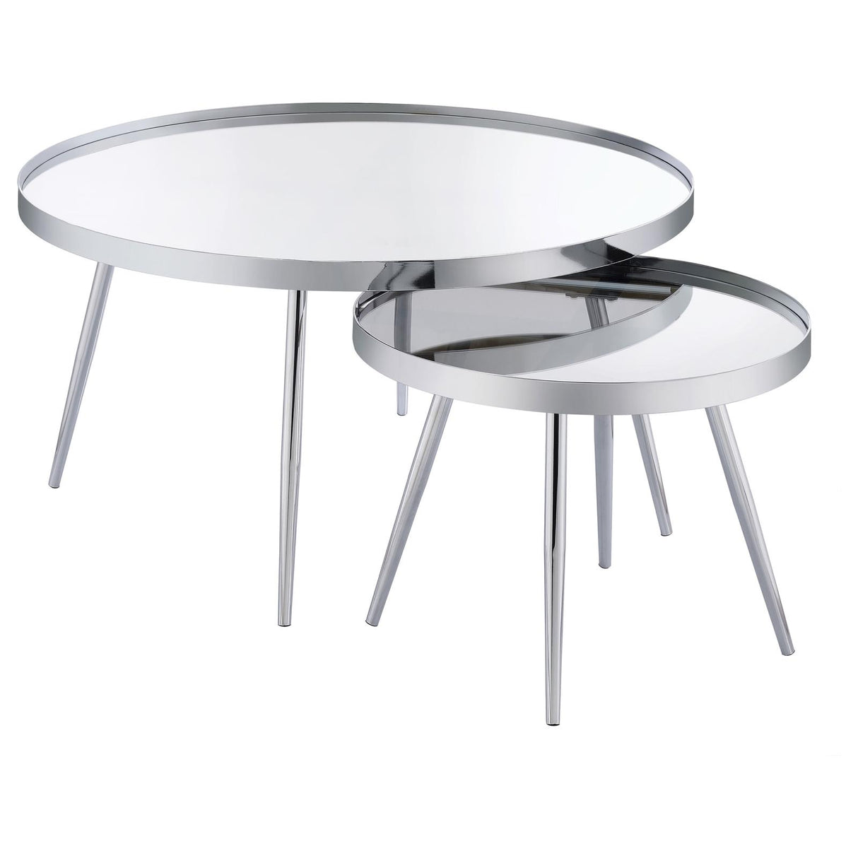 Kaelyn 2-Piece Round Mirror Top Nesting Coffee Table Chrome from Coaster - Luna Furniture